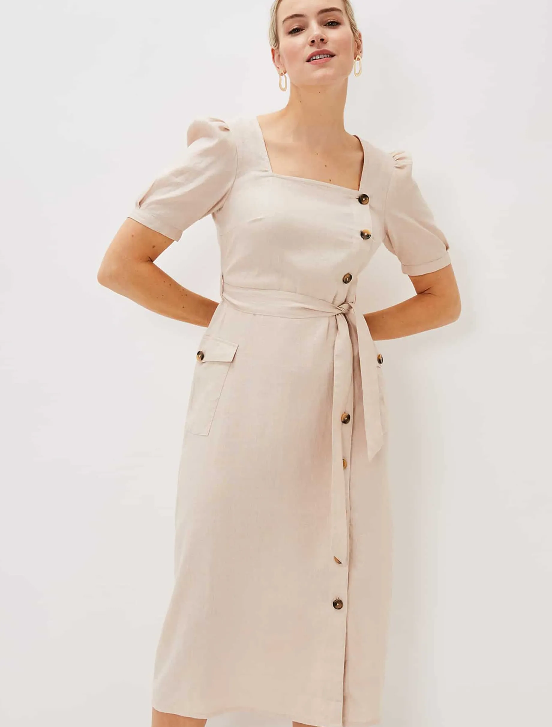 Elletta Square Neck Linen Dress