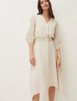 Elma Shirred Waist Puff Sleeve Midi Dress