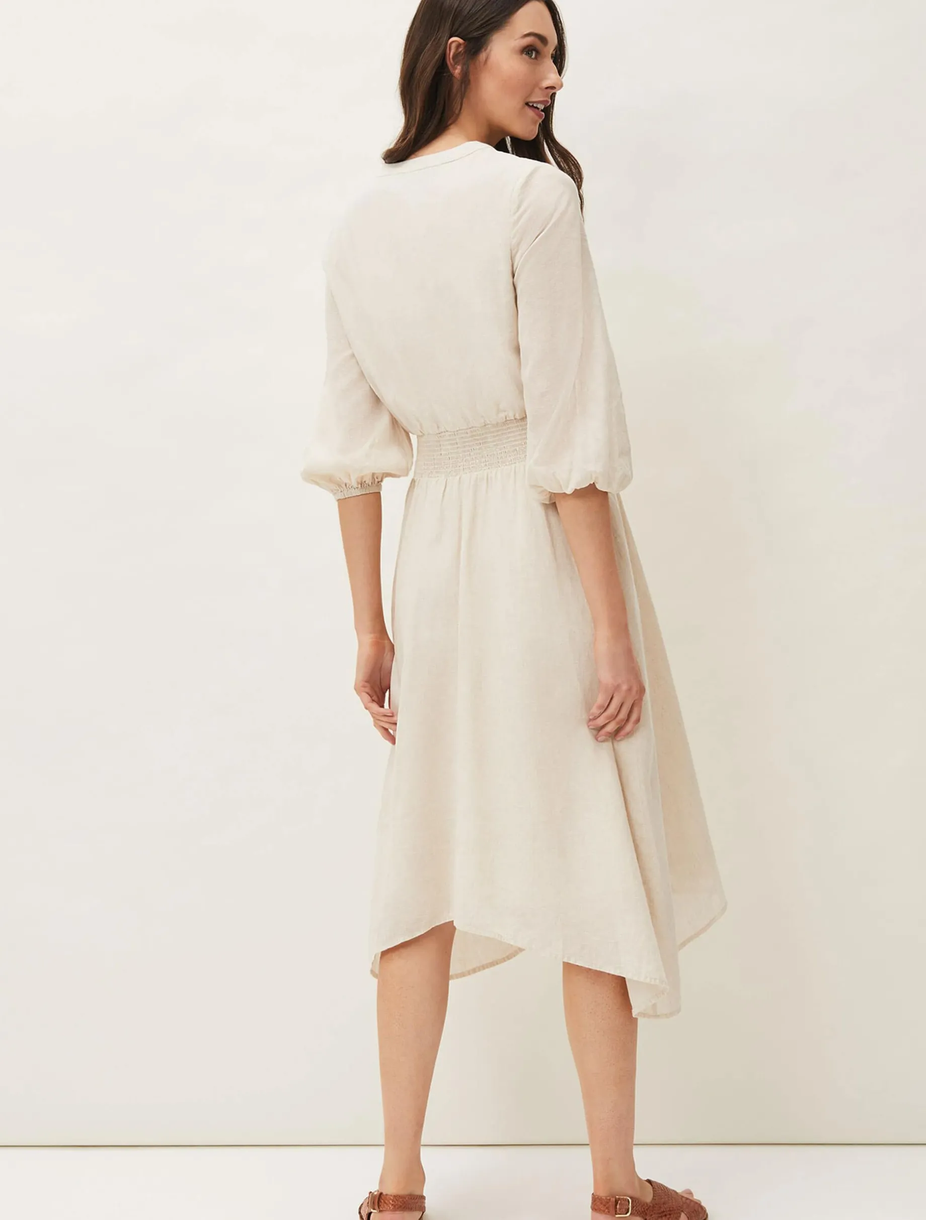 Elma Shirred Waist Puff Sleeve Midi Dress