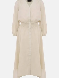 Elma Shirred Waist Puff Sleeve Midi Dress