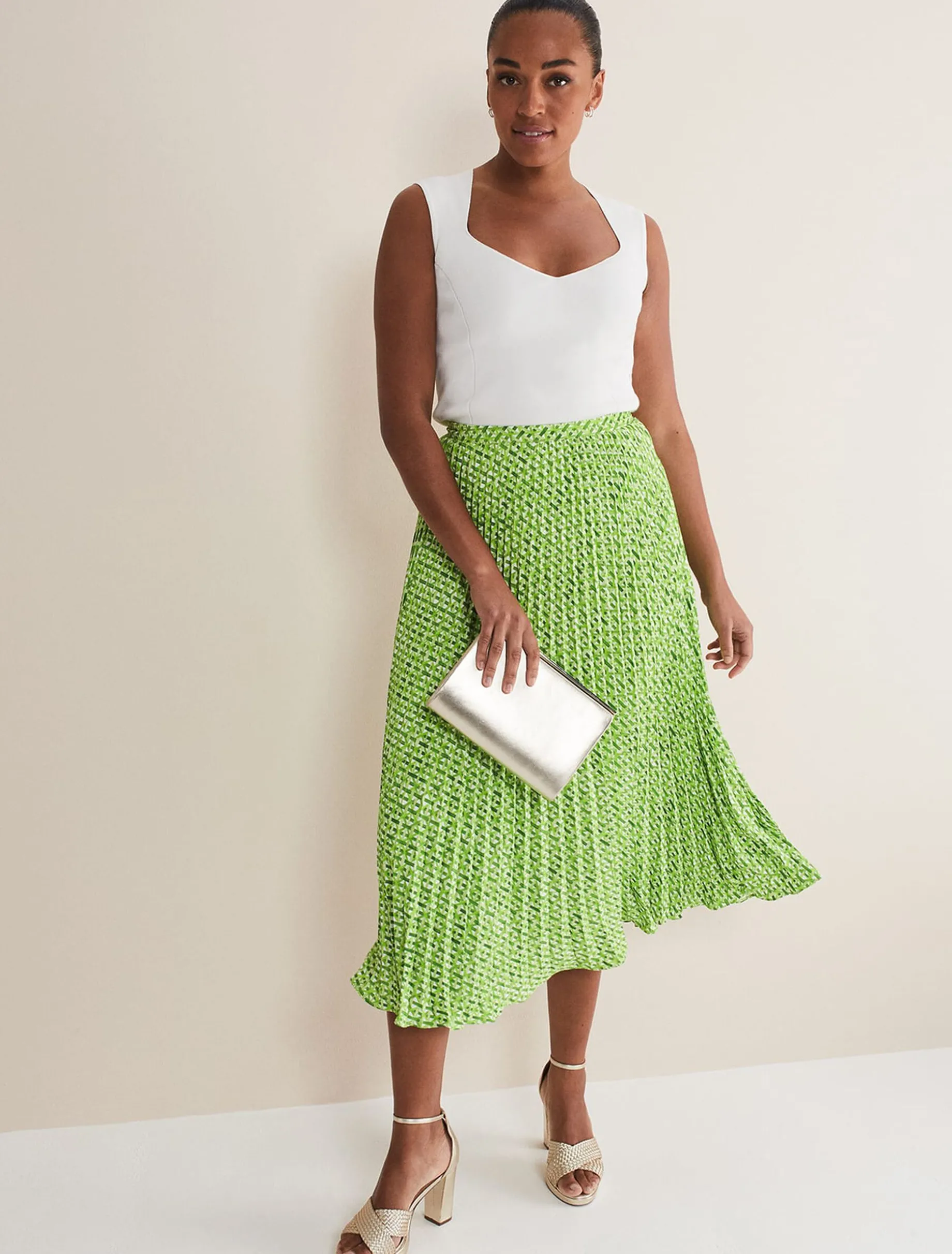 Elmina Geo Pleated Midi Skirt