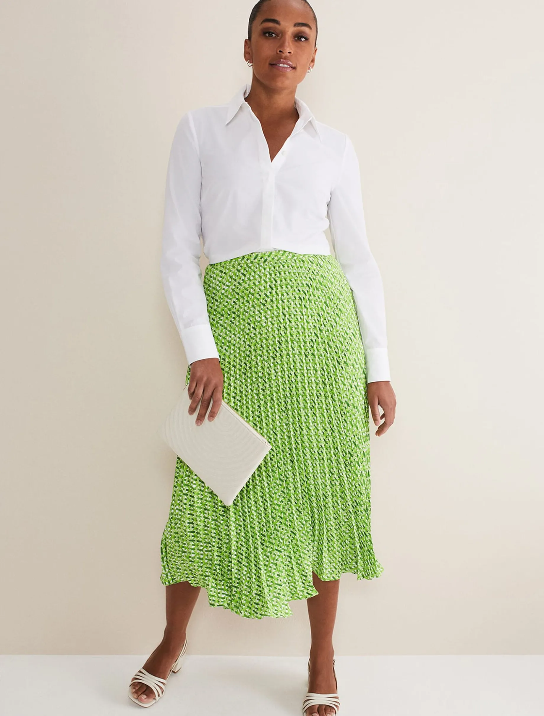 Elmina Geo Pleated Midi Skirt