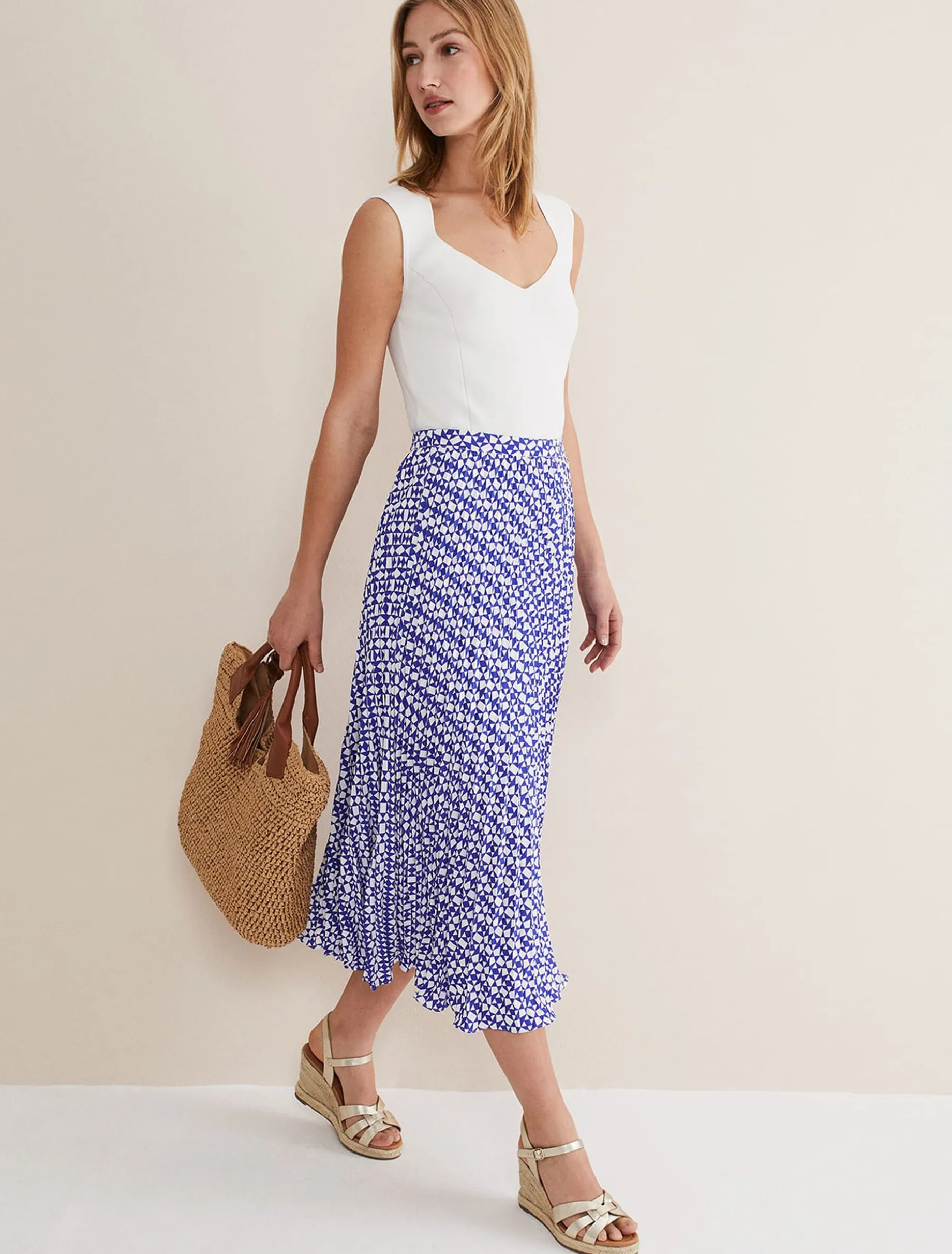 Elmina Geo Pleated Midi Skirt