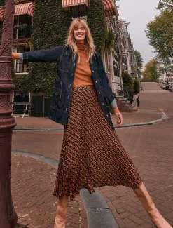 Elmina Pleated Geo Print Midi Skirt