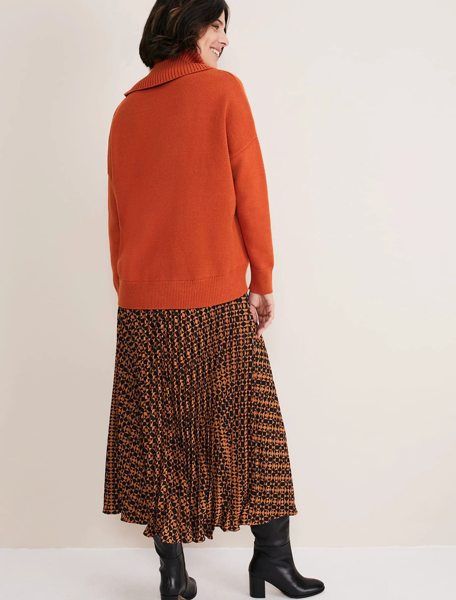 Elmina Pleated Geo Print Midi Skirt