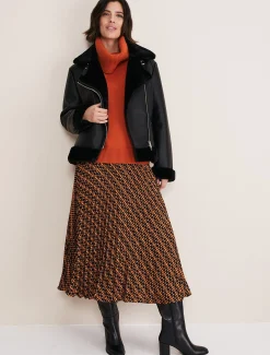 Elmina Pleated Geo Print Midi Skirt