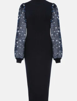 Elmina Woven Sleeve Star Knit Dress
