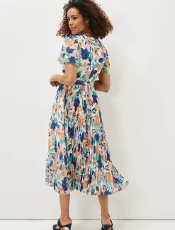Essie Floral Pleated Midi Dress