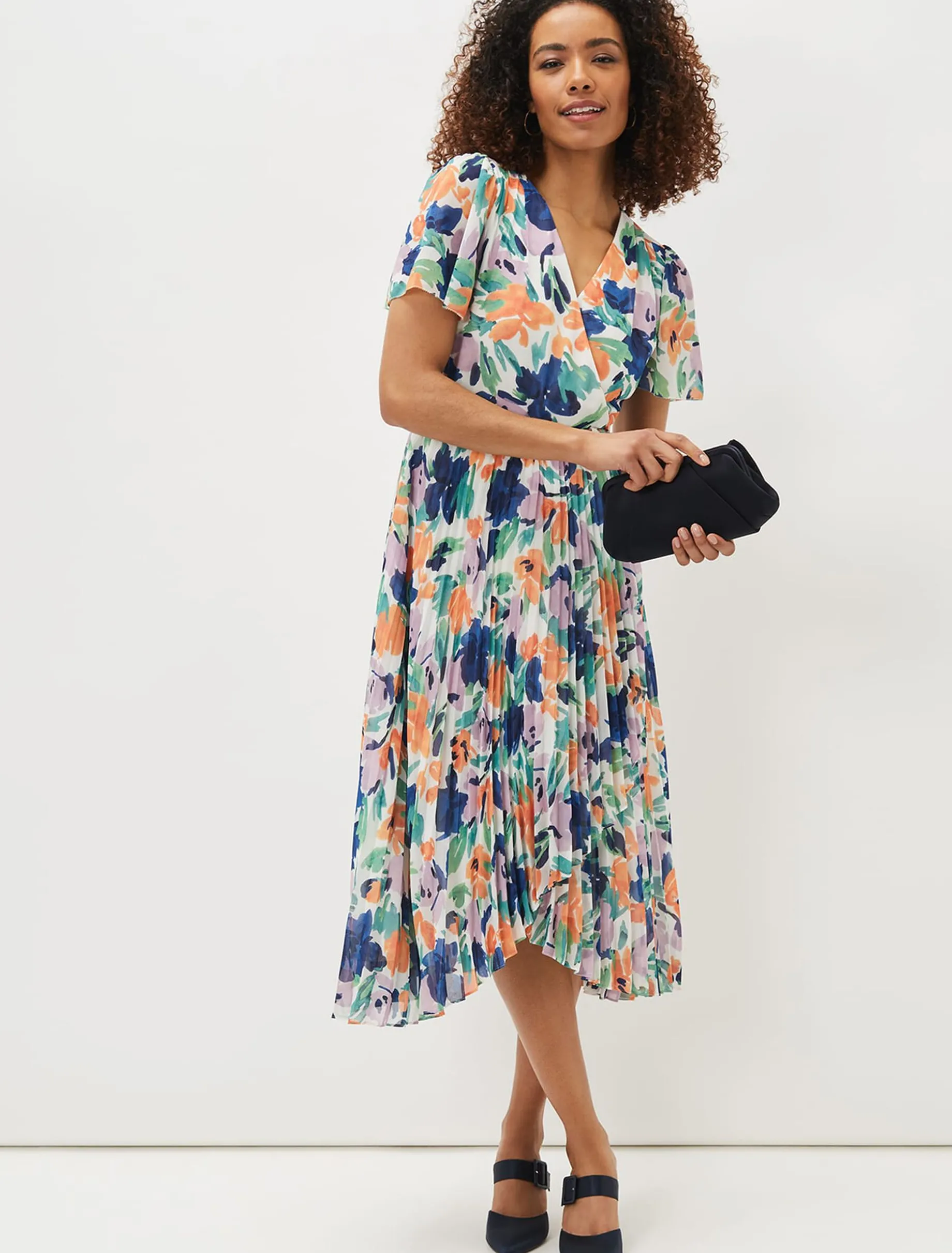 Essie Floral Pleated Midi Dress