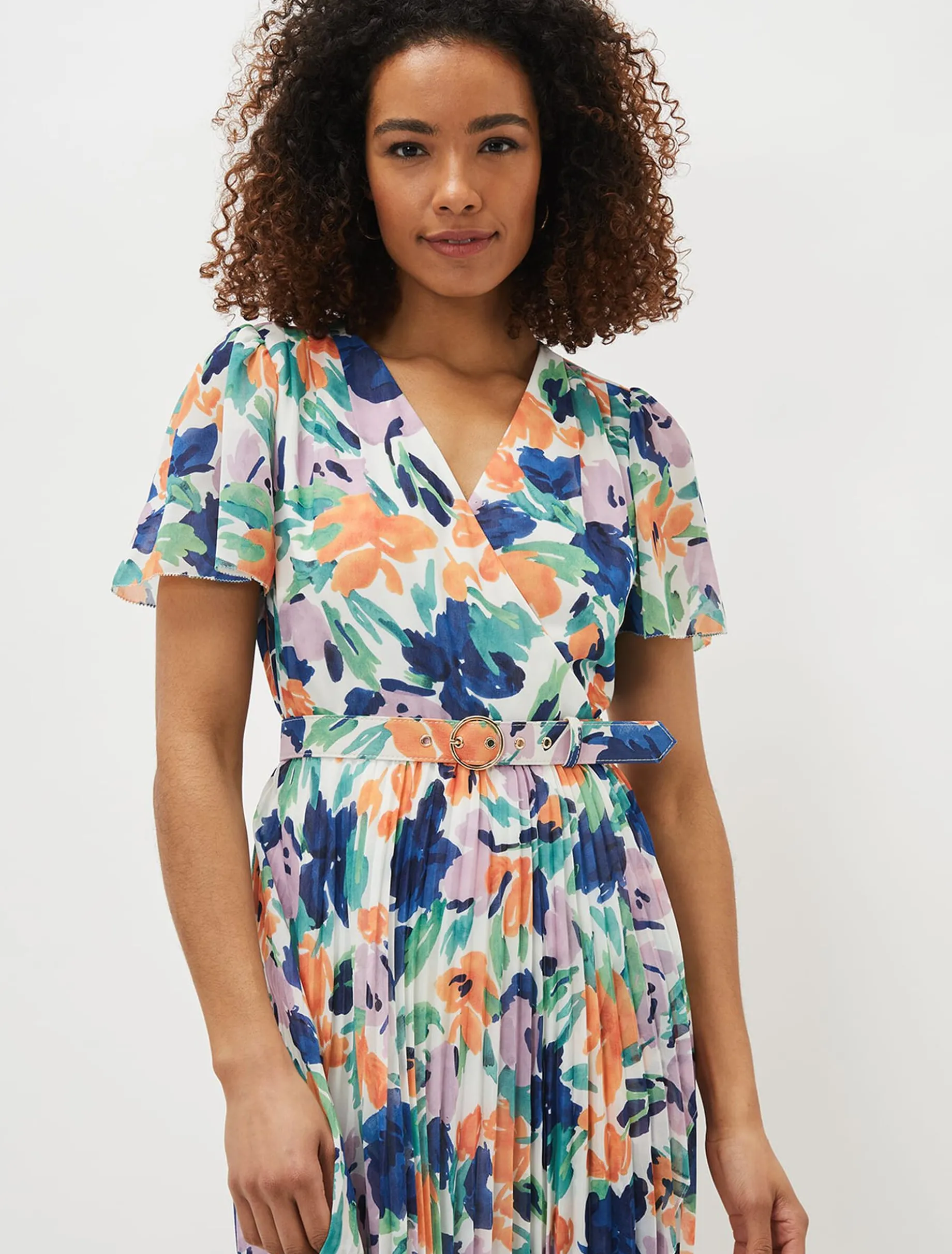 Essie Floral Pleated Midi Dress