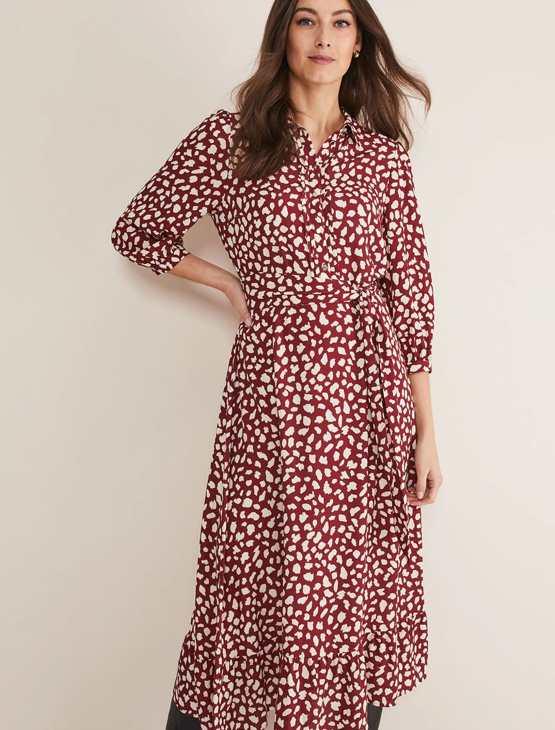 Este Polka Dot Shirt Midi Dress