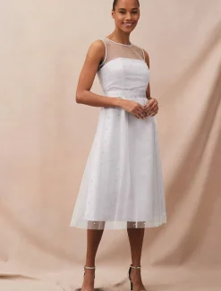 Evadine Pearl Embellished Tulle Dress