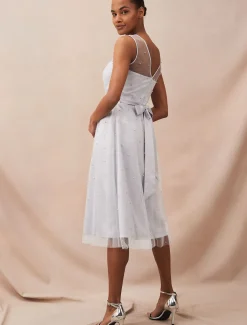 Evadine Pearl Embellished Tulle Dress