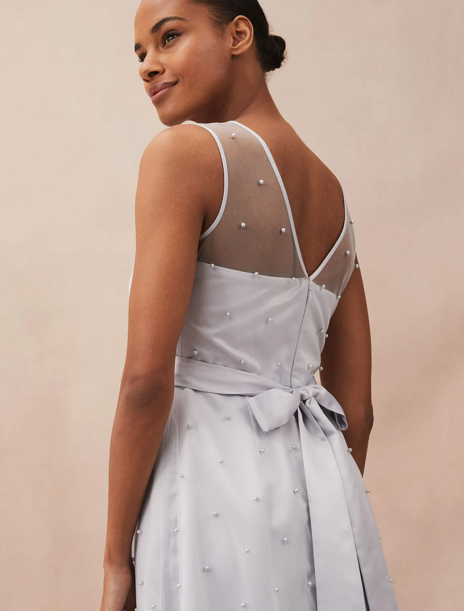 Evadine Pearl Embellished Tulle Dress