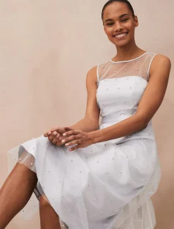 Evadine Pearl Embellished Tulle Dress