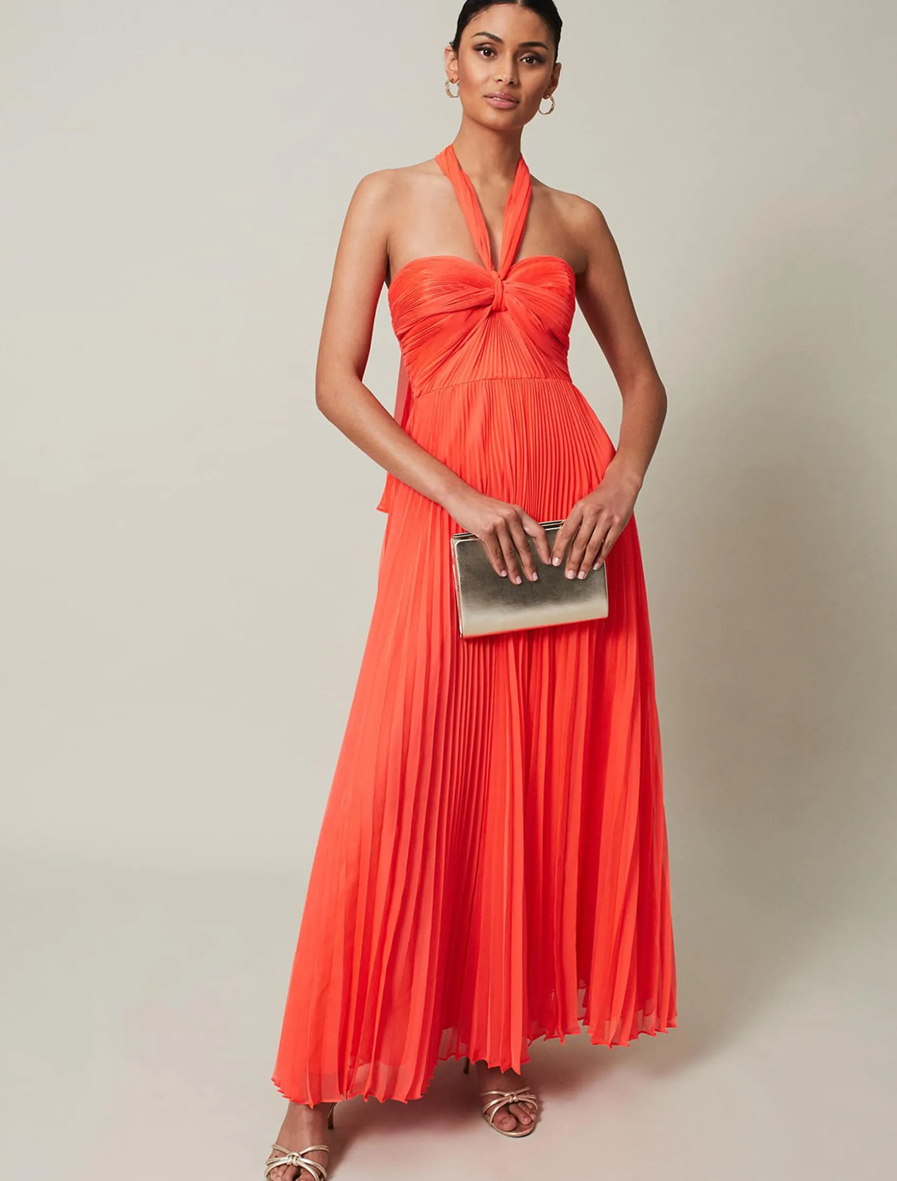 Evangeline Pleated Halterneck Maxi Dress