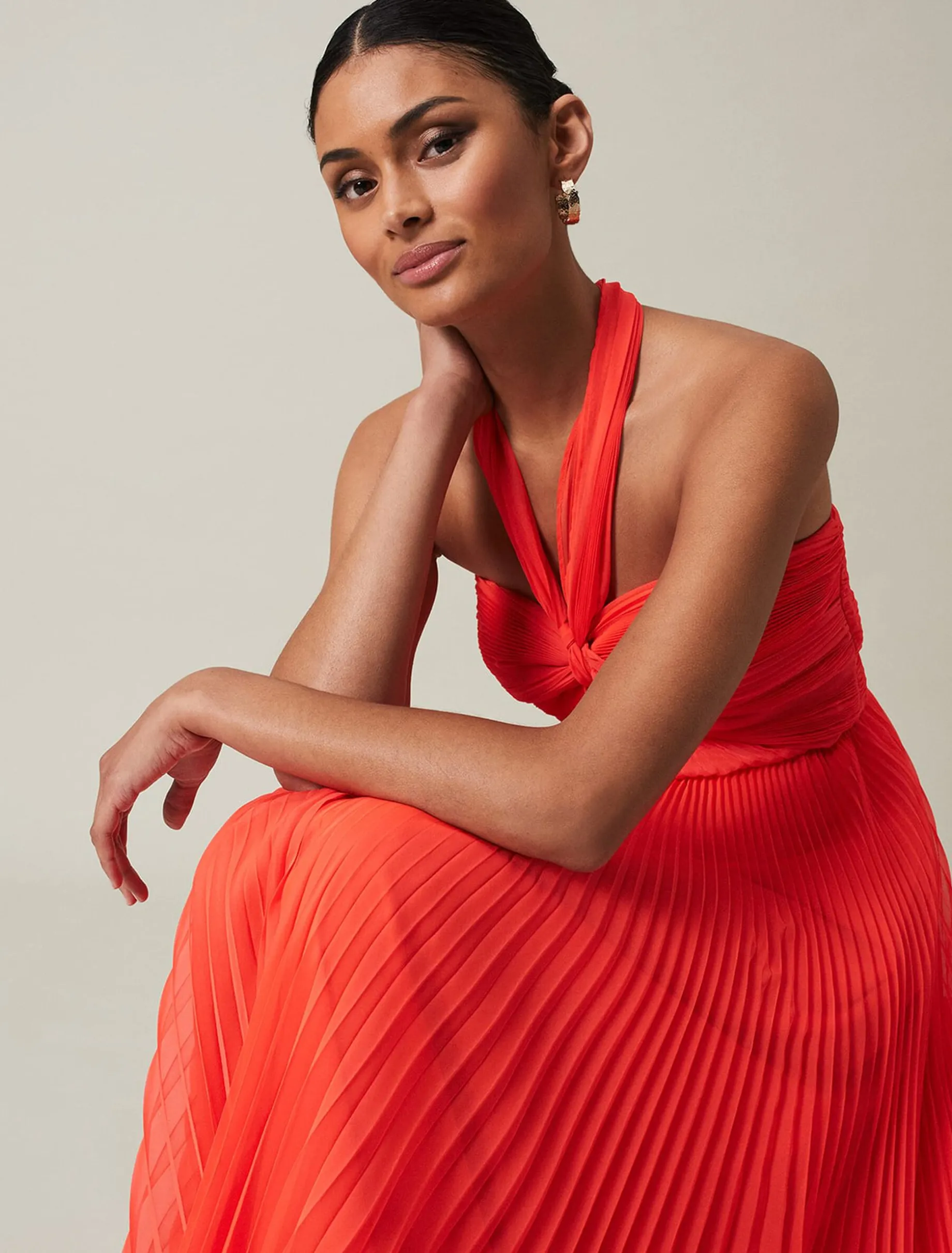 Evangeline Pleated Halterneck Maxi Dress