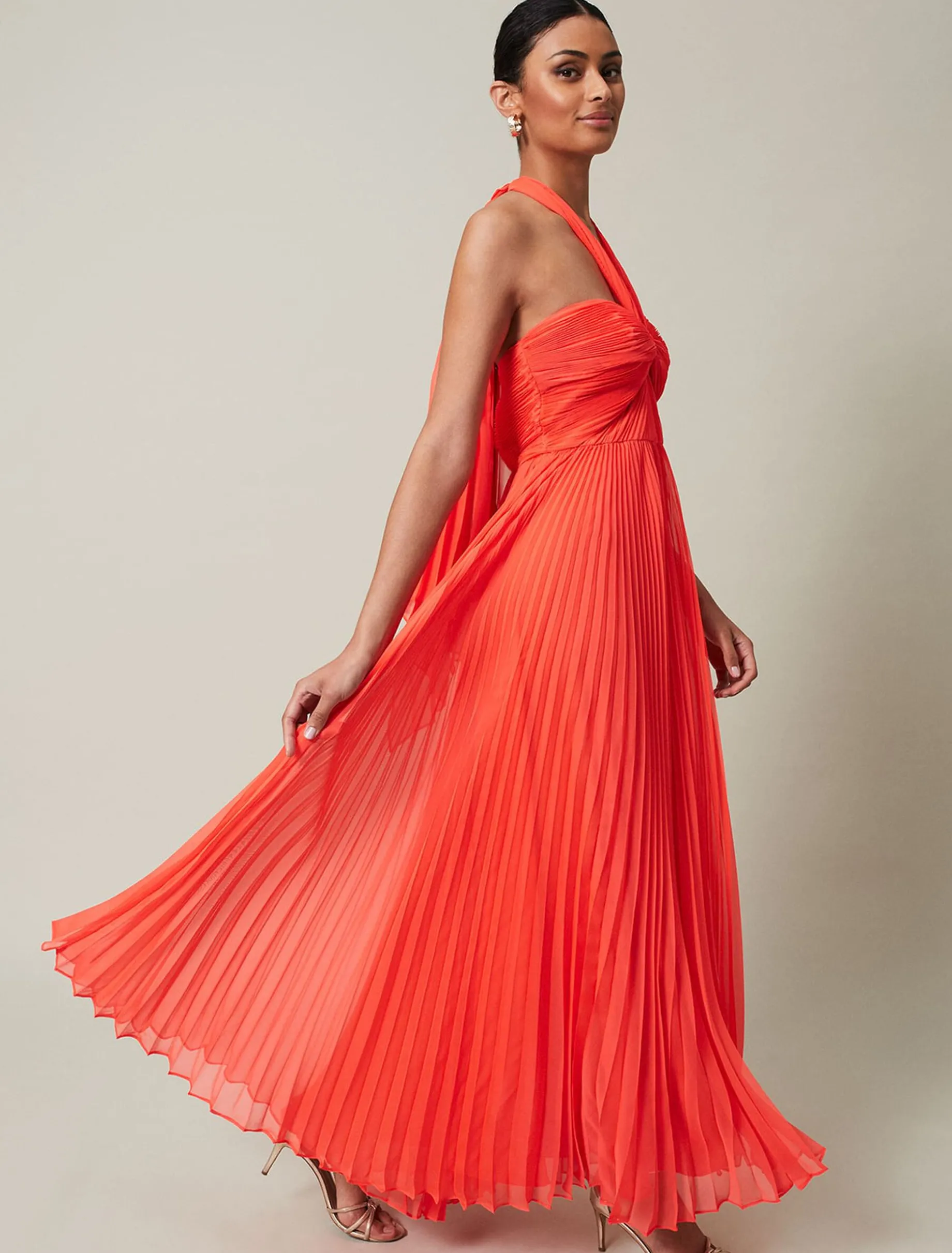 Evangeline Pleated Halterneck Maxi Dress