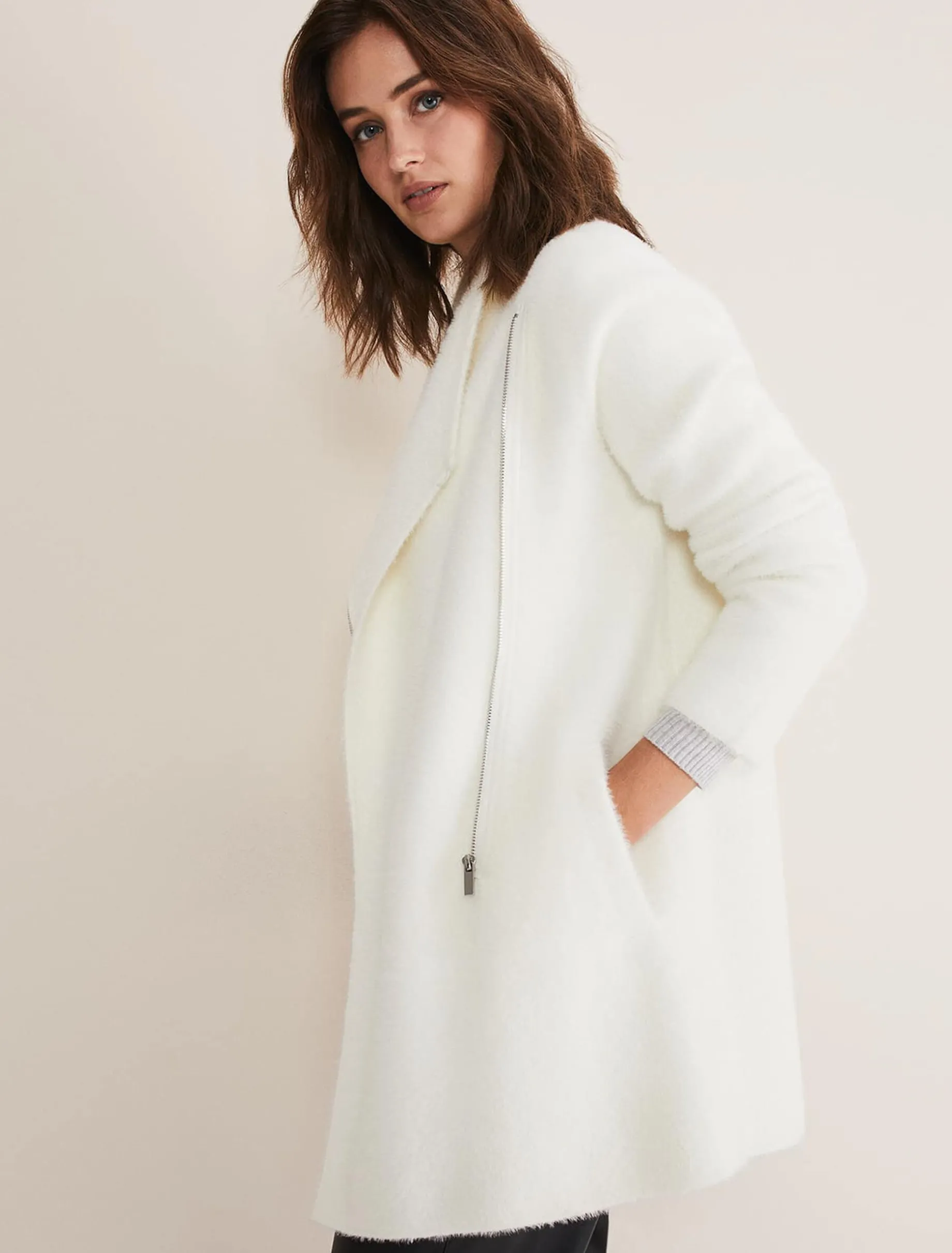 Fia Fluffy Zip Knit Coat