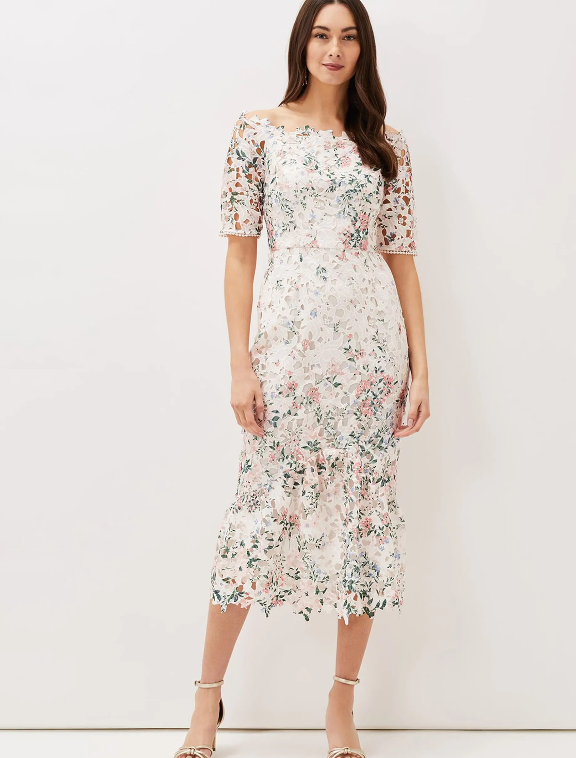 Franky Lace Bardot Midi Dress