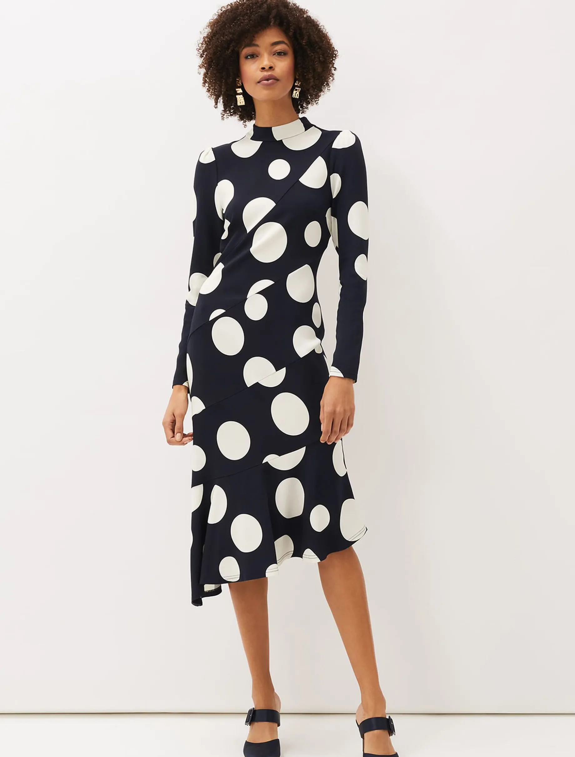 Gabi Spot Print Asymmetric Hem Dress