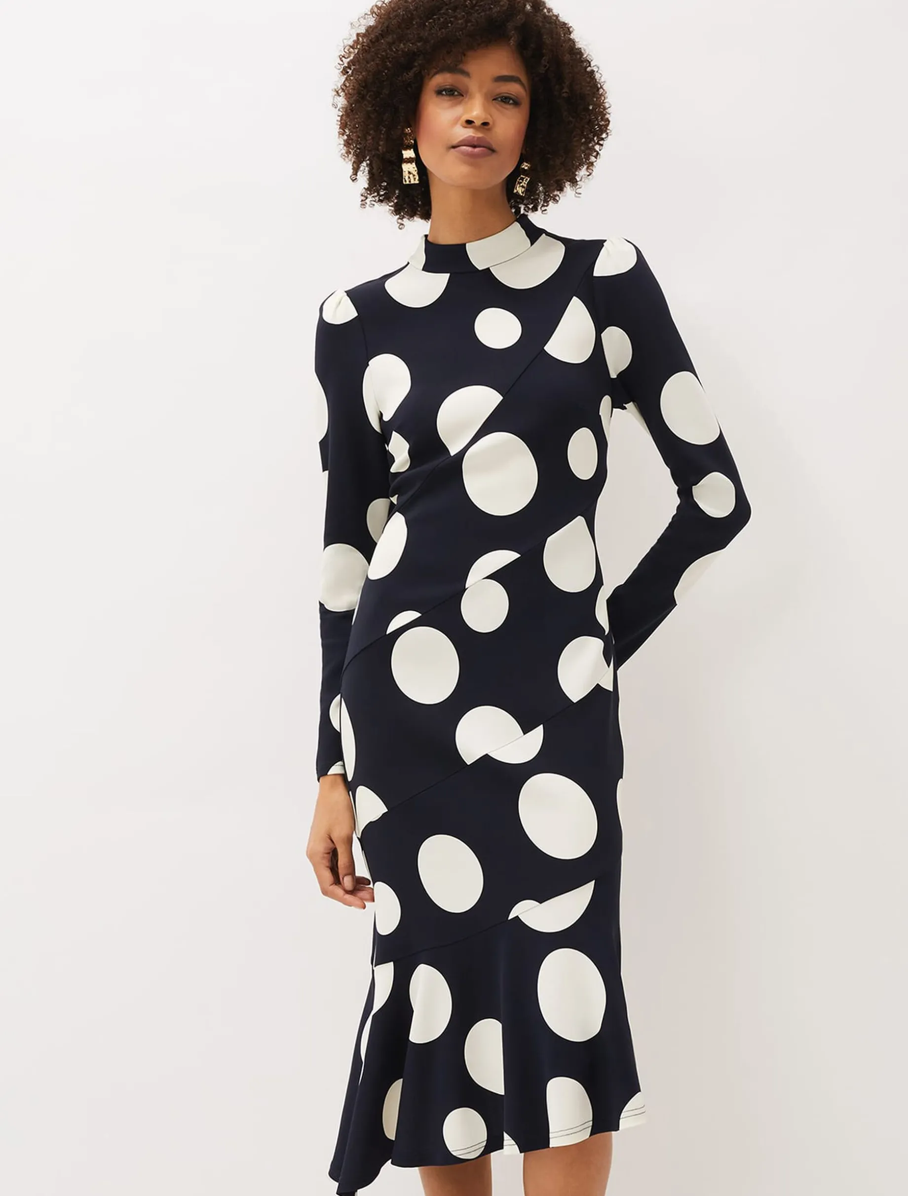Gabi Spot Print Asymmetric Hem Dress