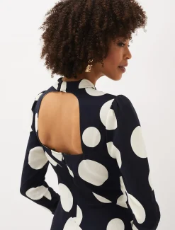 Gabi Spot Print Asymmetric Hem Dress