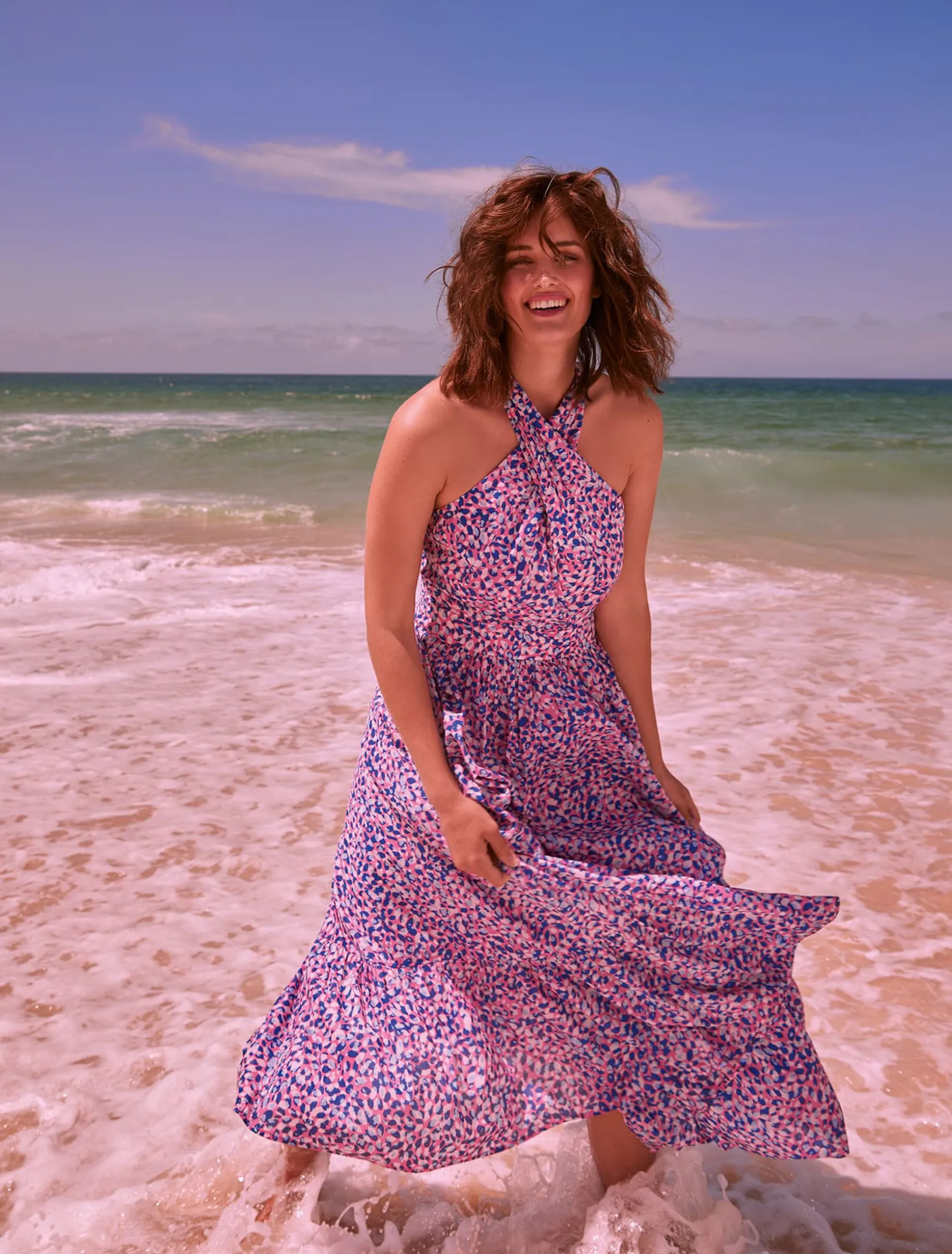 Gemmi Cotton Almond Print Halterneck Dress