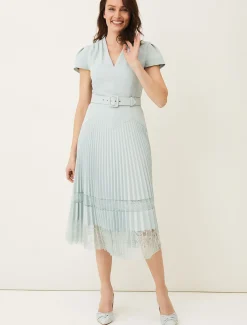 Hannah Pleated Lace Insert Dress