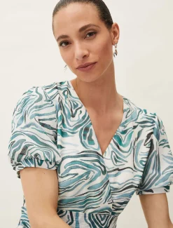 Iona Swirls Print Tiered Short Sleeved Midi Dress
