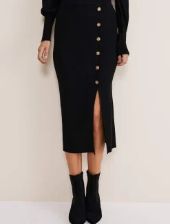 Irina Ribbed Button Detail Knit Skirt