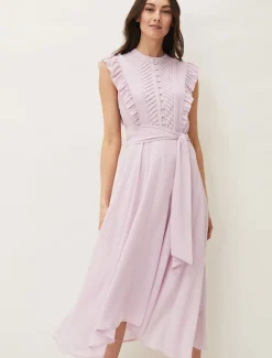 Iris Frill Pintuck Bodice Sleeveless Midi Dress