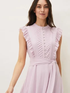 Iris Frill Pintuck Bodice Sleeveless Midi Dress