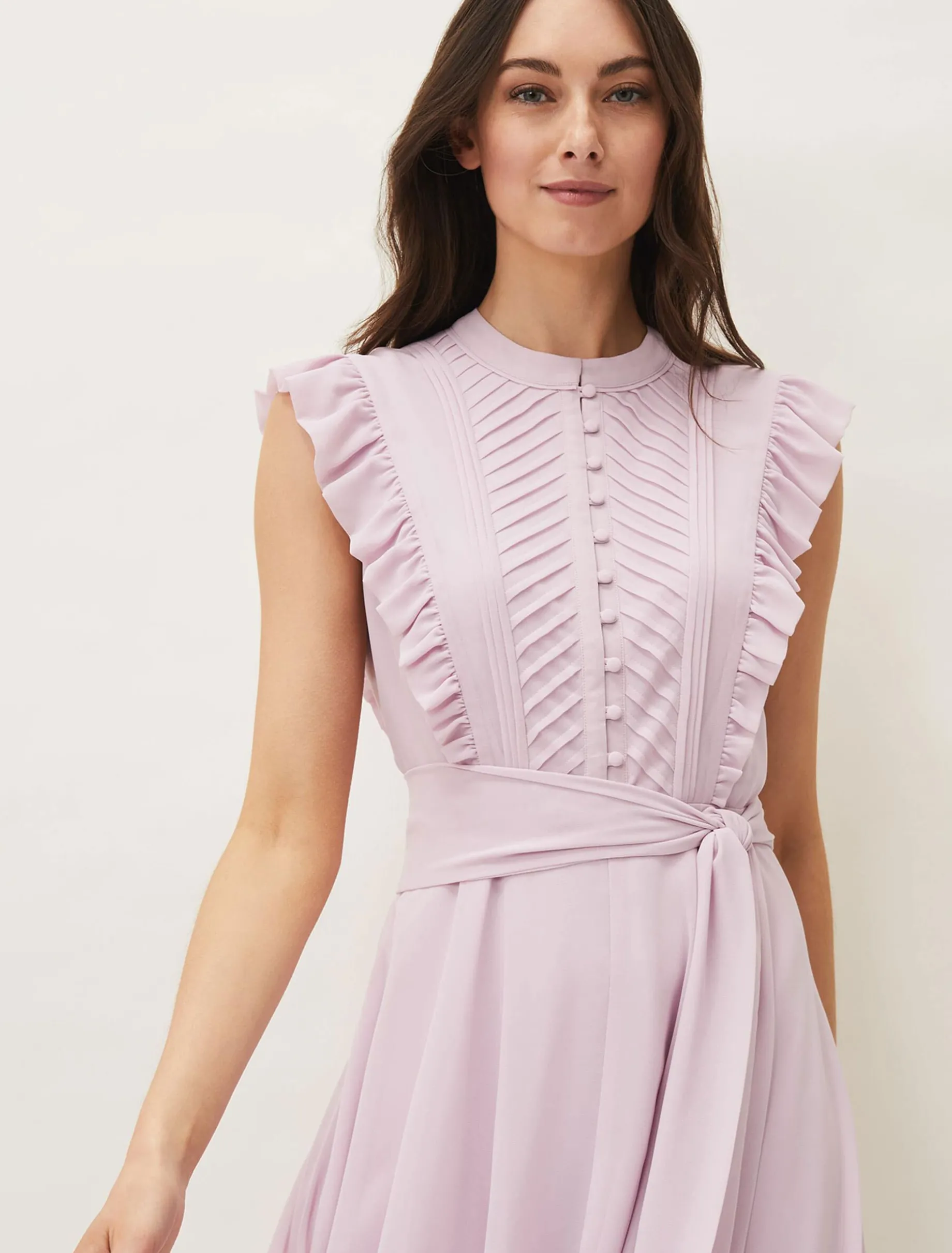 Iris Frill Pintuck Bodice Sleeveless Midi Dress