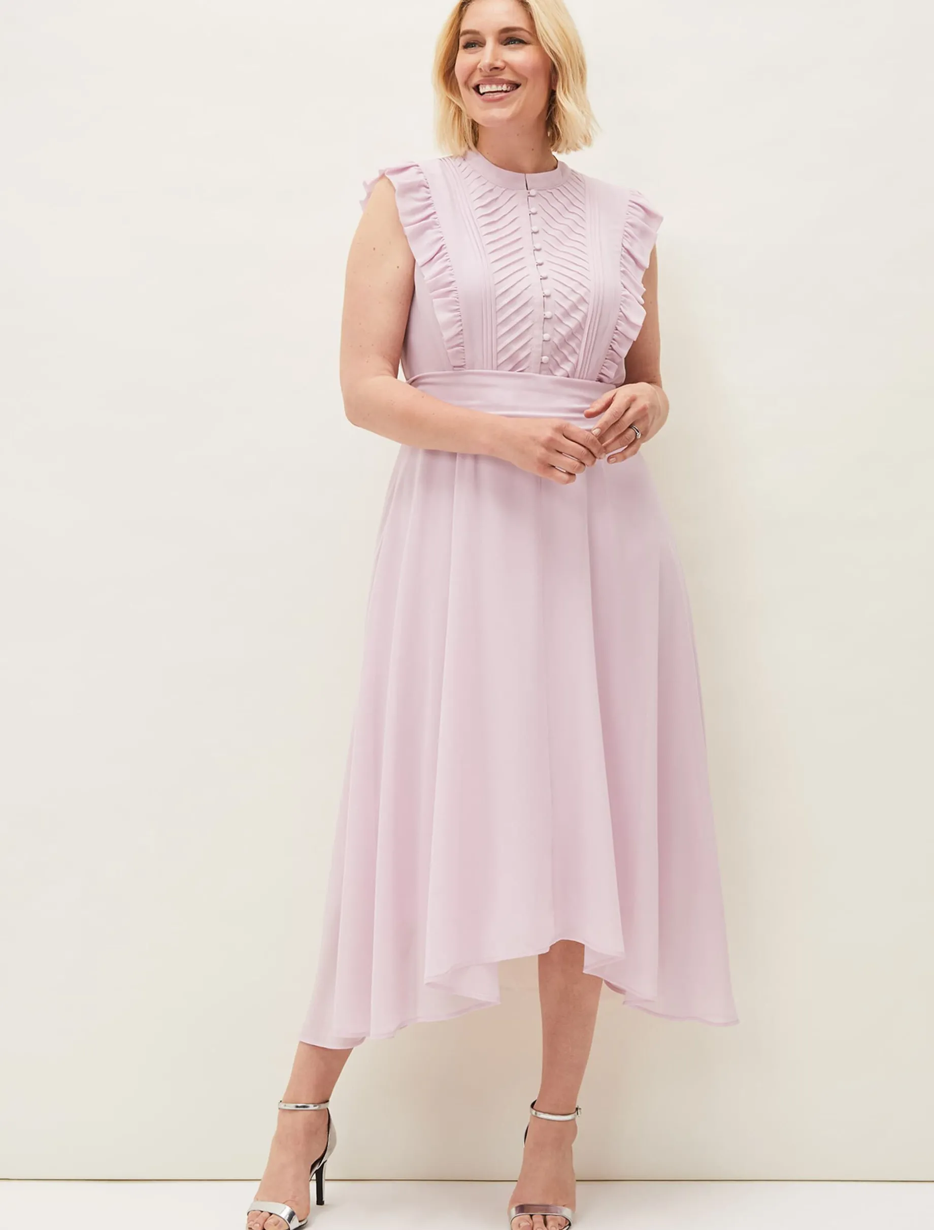Iris Frill Pintuck Bodice Sleeveless Midi Dress
