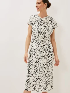 Jaelynn Ditsy Cowl Tie Waist Print Dress