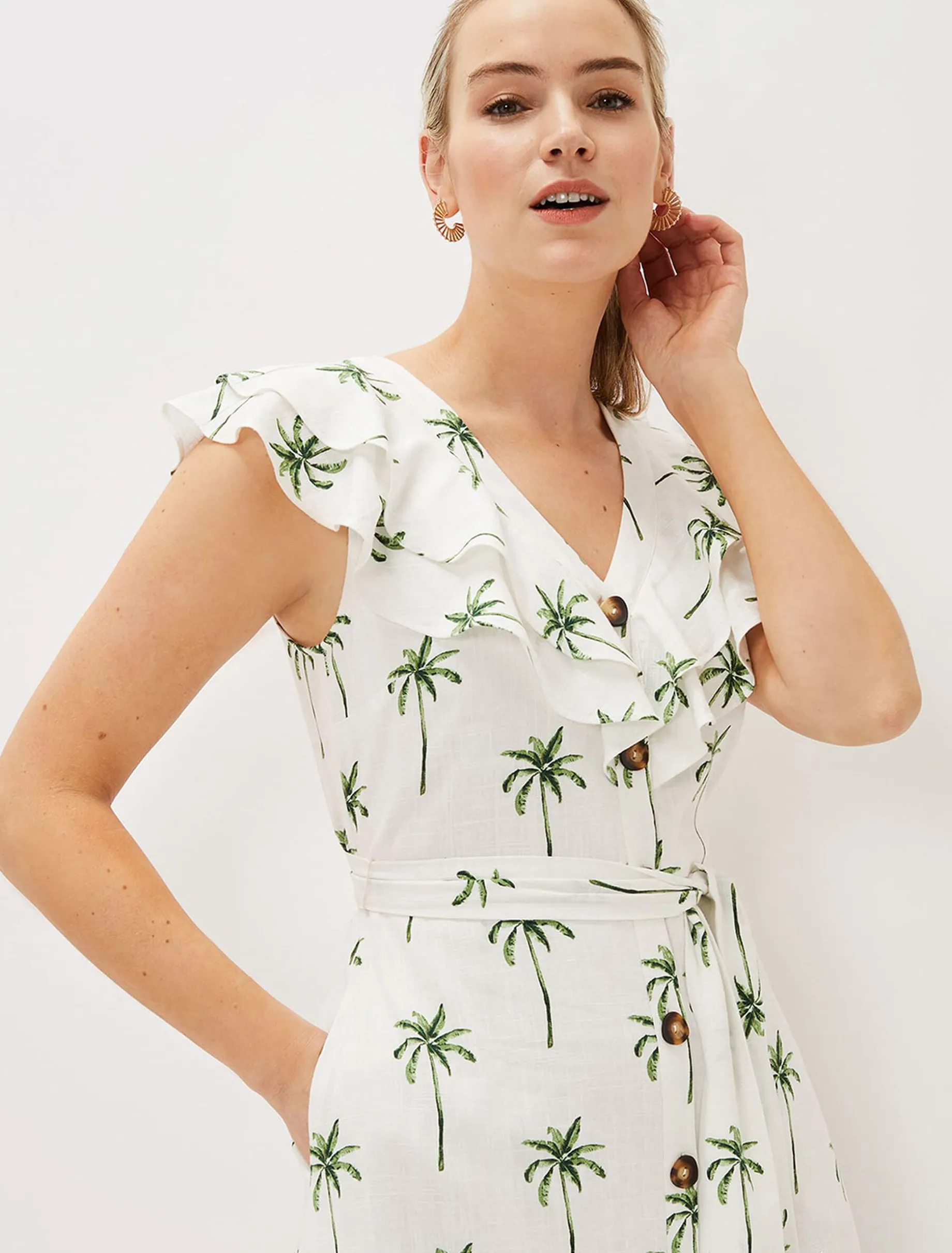 Jamilla Palm Print Midi Dress