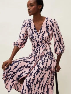 Jean Floral Midi Wrap Dress