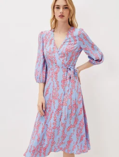 Jean Floral Wrap Midi Dress