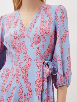 Jean Floral Wrap Midi Dress