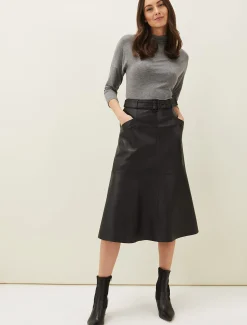 Jemma Leather A-Line Midi Skirt