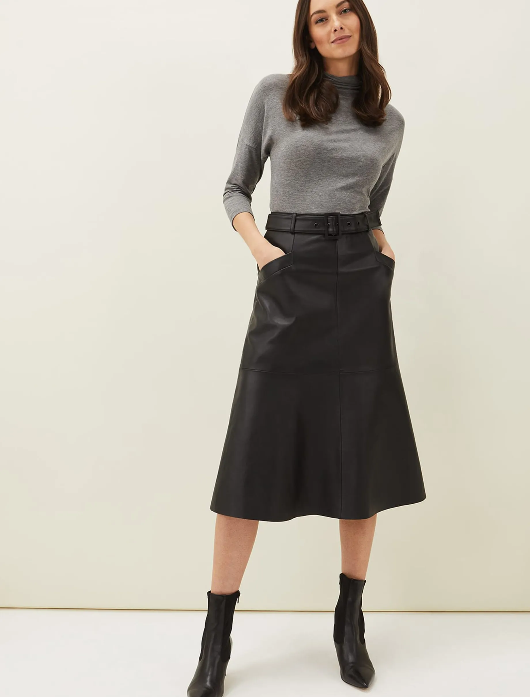 Jemma Leather A-Line Midi Skirt