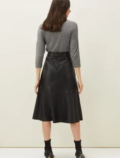 Jemma Leather A-Line Midi Skirt