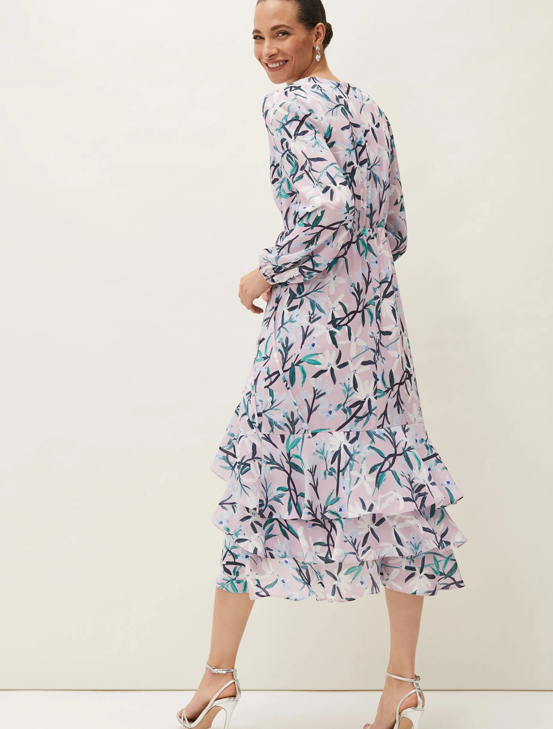 Jenna Floral Long Sleeved V-Neck Midi Dress