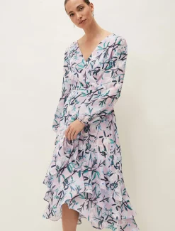 Jenna Floral Long Sleeved V-Neck Midi Dress