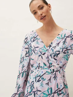 Jenna Floral Long Sleeved V-Neck Midi Dress