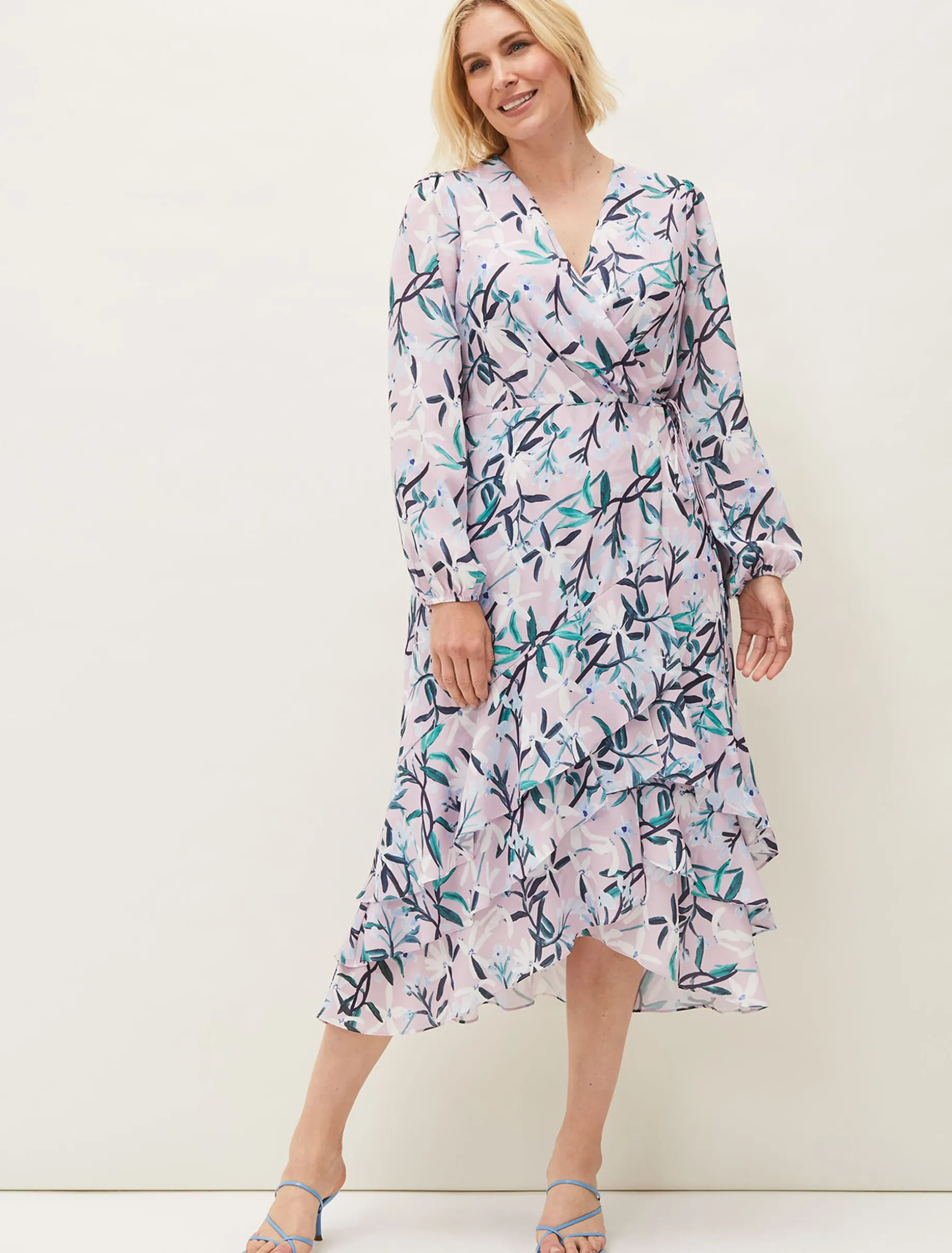Jenna Floral Long Sleeved V-Neck Midi Dress