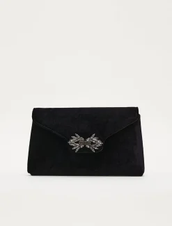 Jewel Front Velvet Clutch Bag