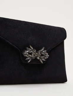 Jewel Front Velvet Clutch Bag