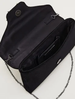 Jewel Front Velvet Clutch Bag